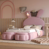 Nestfair Twin Size Upholstered Platform Bed with Cartoon Ears Shaped Headboard and Light