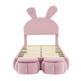Nestfair Twin Size Upholstered Platform Bed with Cartoon Ears Shaped Headboard and Light