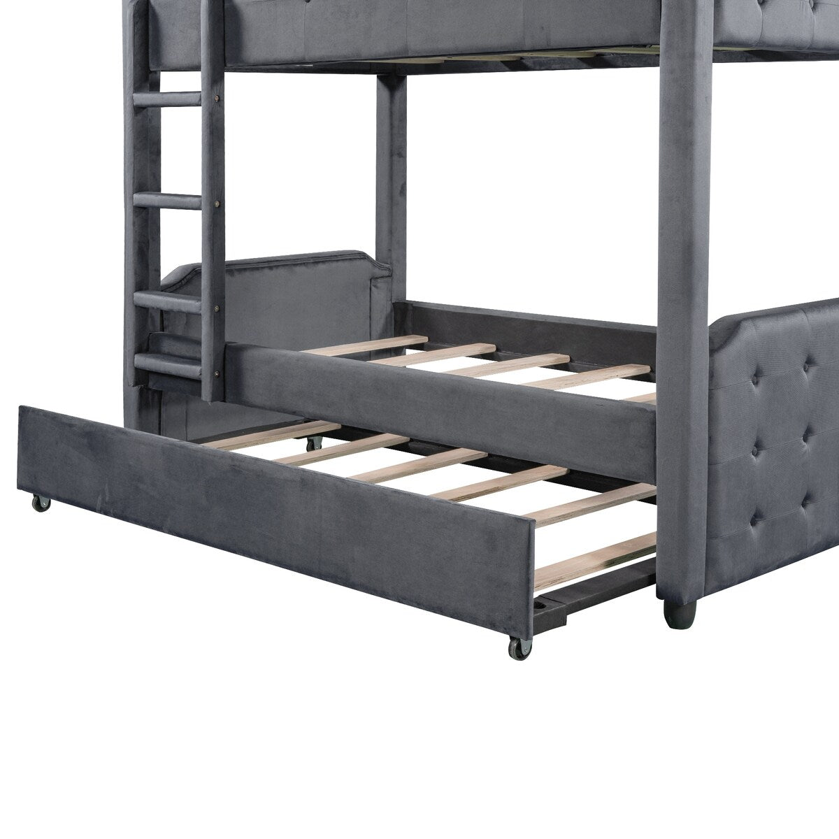 Nestfair Twin over Twin Upholstered Bunk Bed with Trundle