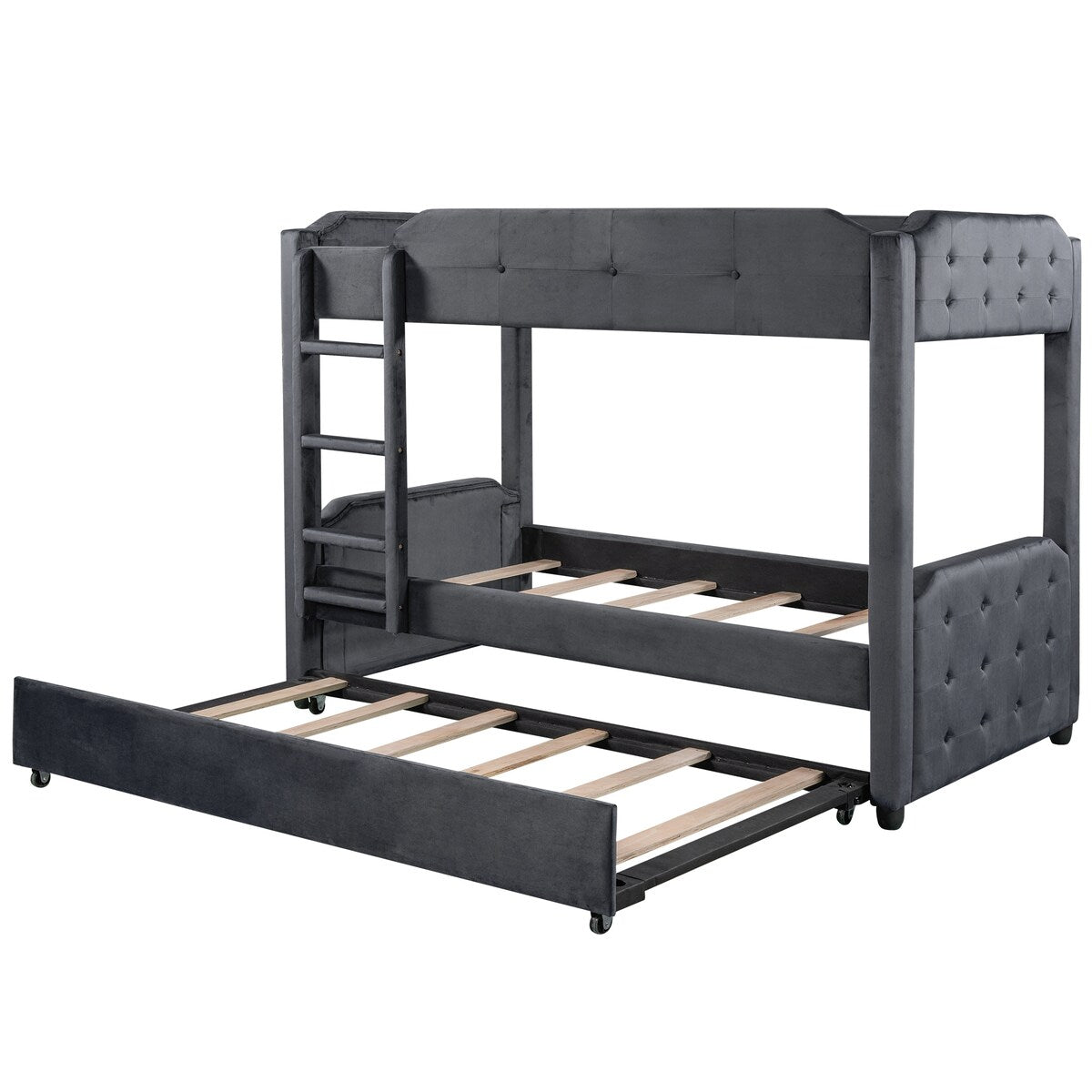 Nestfair Twin over Twin Upholstered Bunk Bed with Trundle