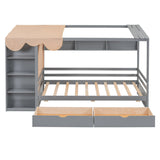 Nestfair Twin size House Bed with Two Drawers and Wardrobe