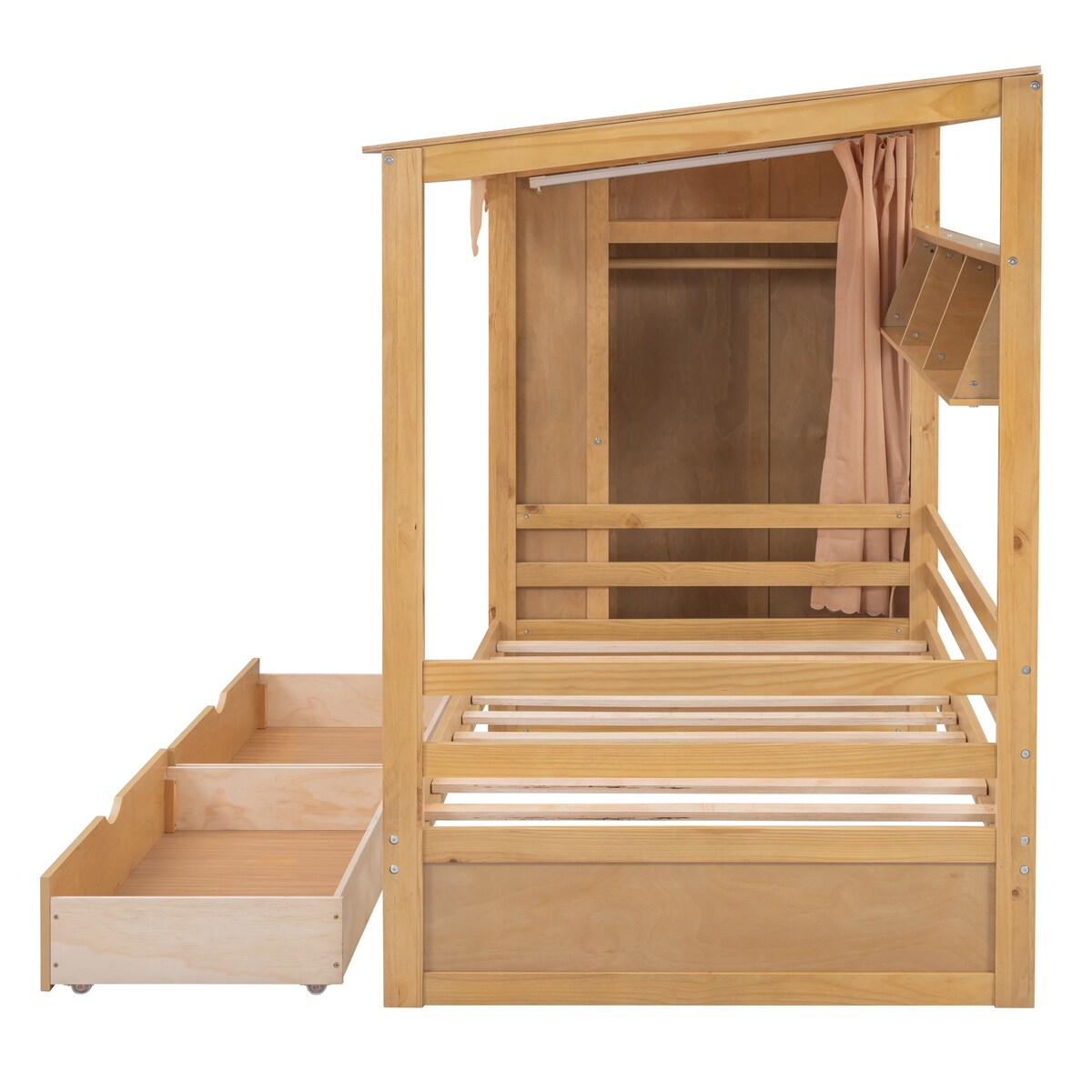 Nestfair Twin size House Bed with Two Drawers and Wardrobe