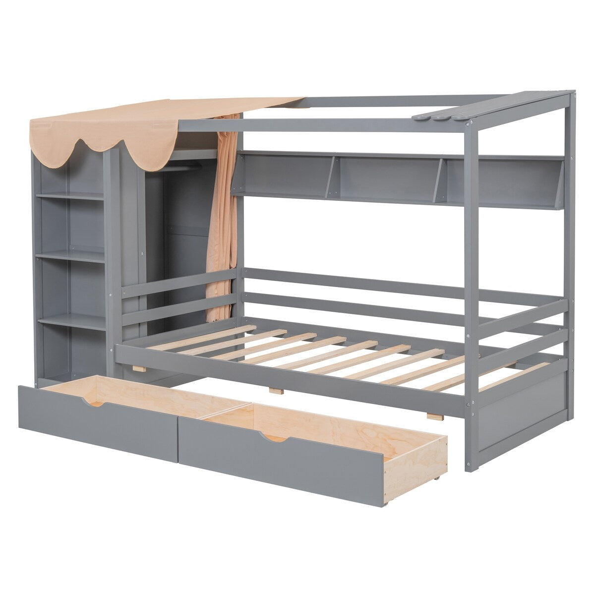Nestfair Twin size House Bed with Two Drawers and Wardrobe