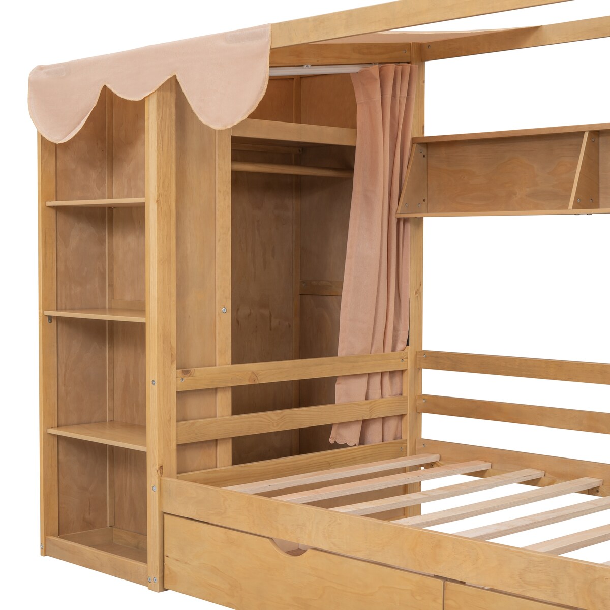 Nestfair Twin size House Bed with Two Drawers and Wardrobe