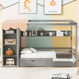 Nestfair Twin size House Bed with Two Drawers and Wardrobe