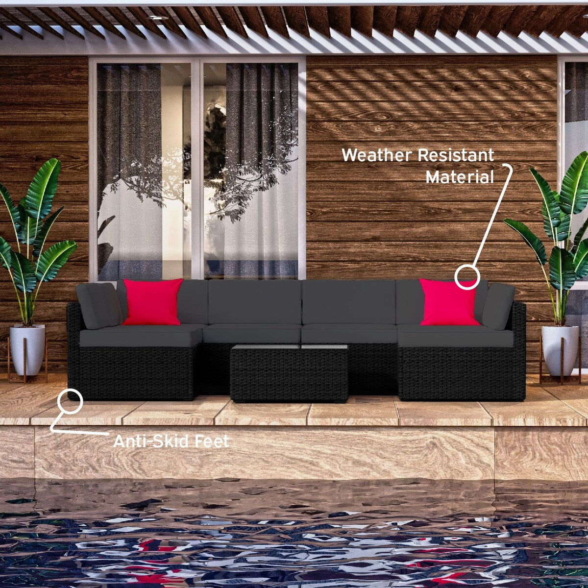 Nestl 7 Piece Wicker Patio Furniture Set - Outside Patio Conversation Sets with Patio Sectional