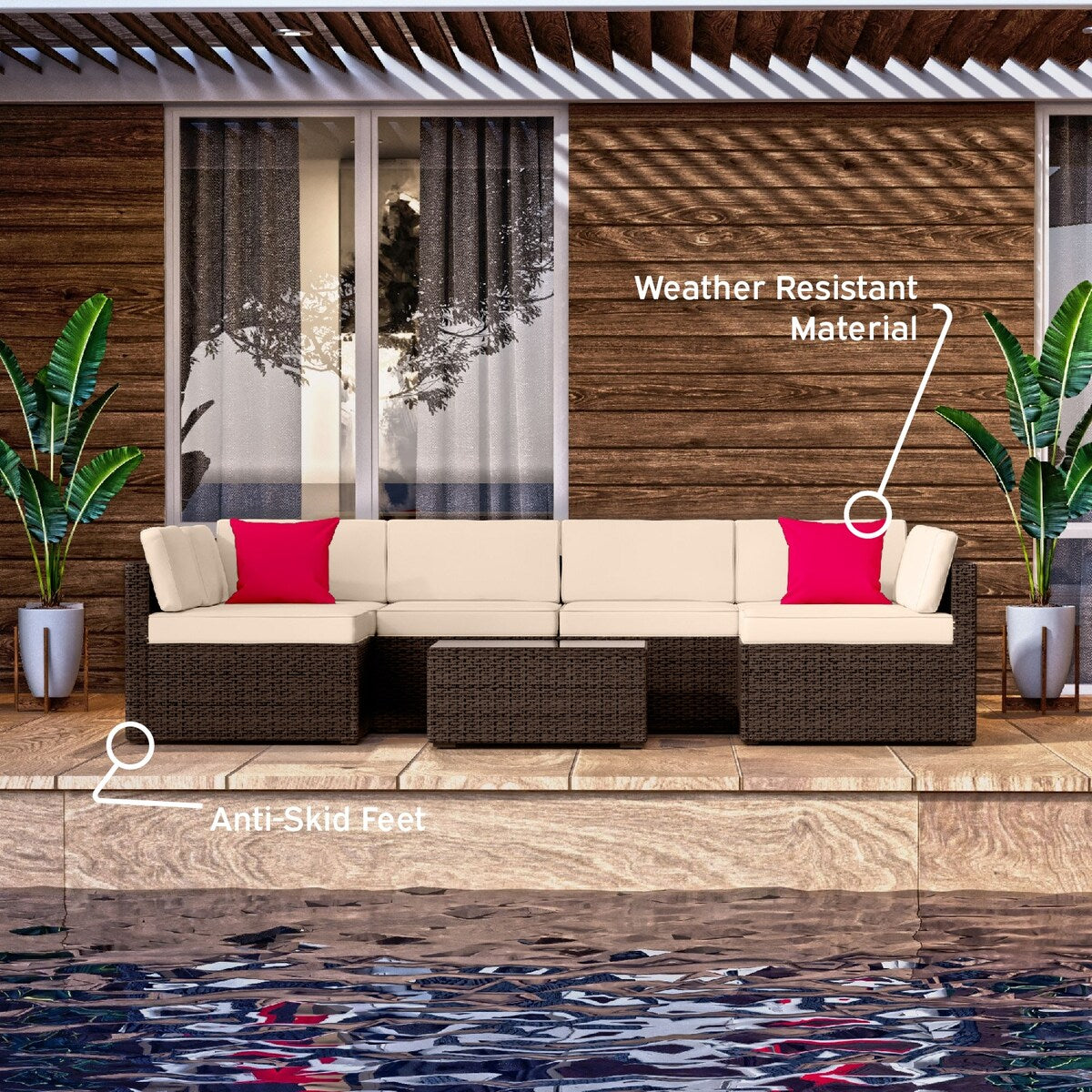 Nestl 7 Piece Wicker Patio Furniture Set - Outside Patio Conversation Sets with Patio Sectional