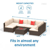 Nestl 7 Piece Wicker Patio Furniture Set - Outside Patio Conversation Sets with Patio Sectional