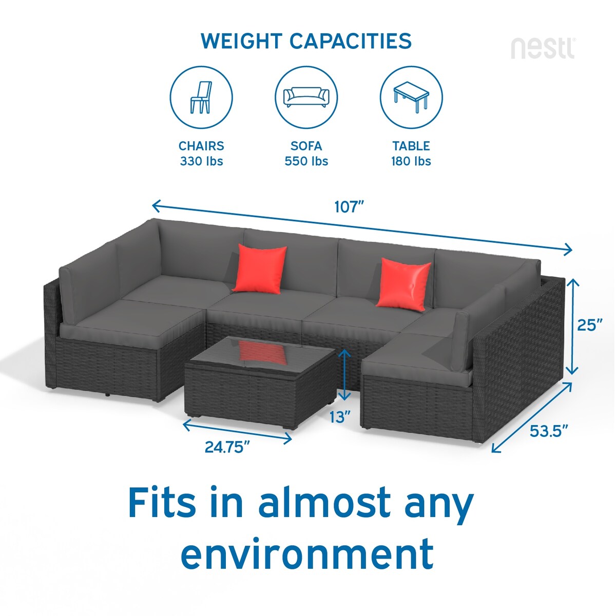 Nestl 7 Piece Wicker Patio Furniture Set - Outside Patio Conversation Sets with Patio Sectional