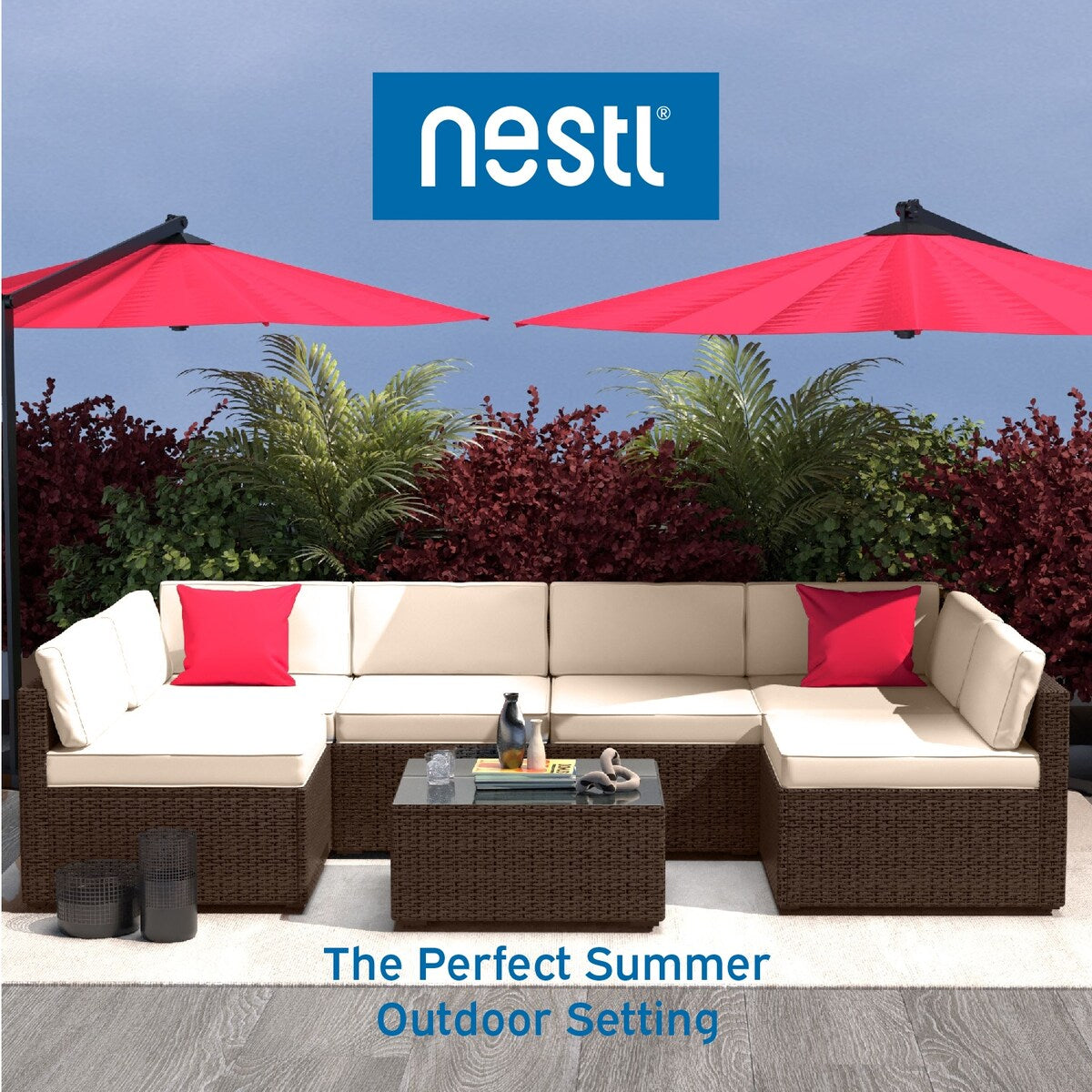 Nestl 7 Piece Wicker Patio Furniture Set - Outside Patio Conversation Sets with Patio Sectional