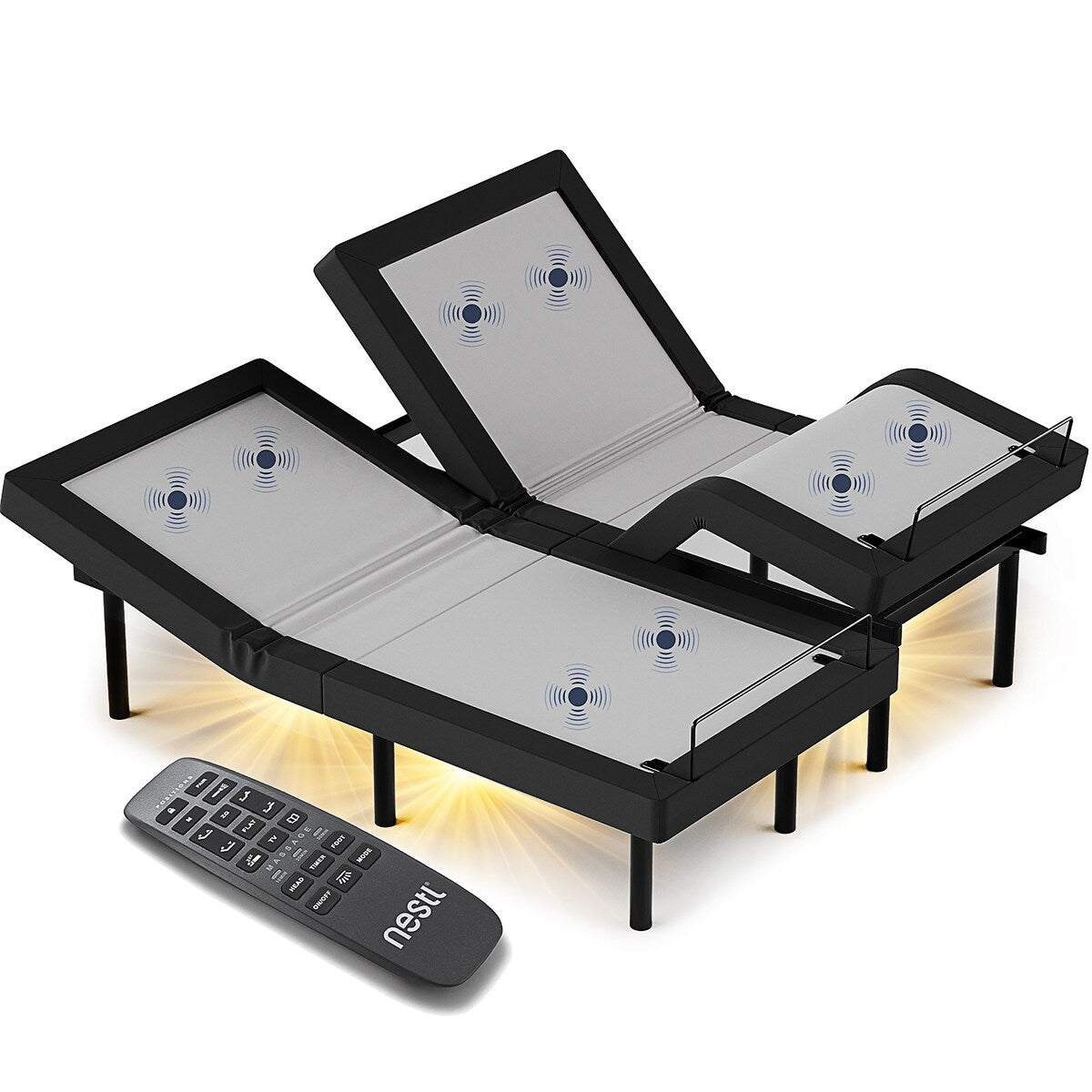Nestl Adjustable Massaging Bed Frame Base with Wireless Remote