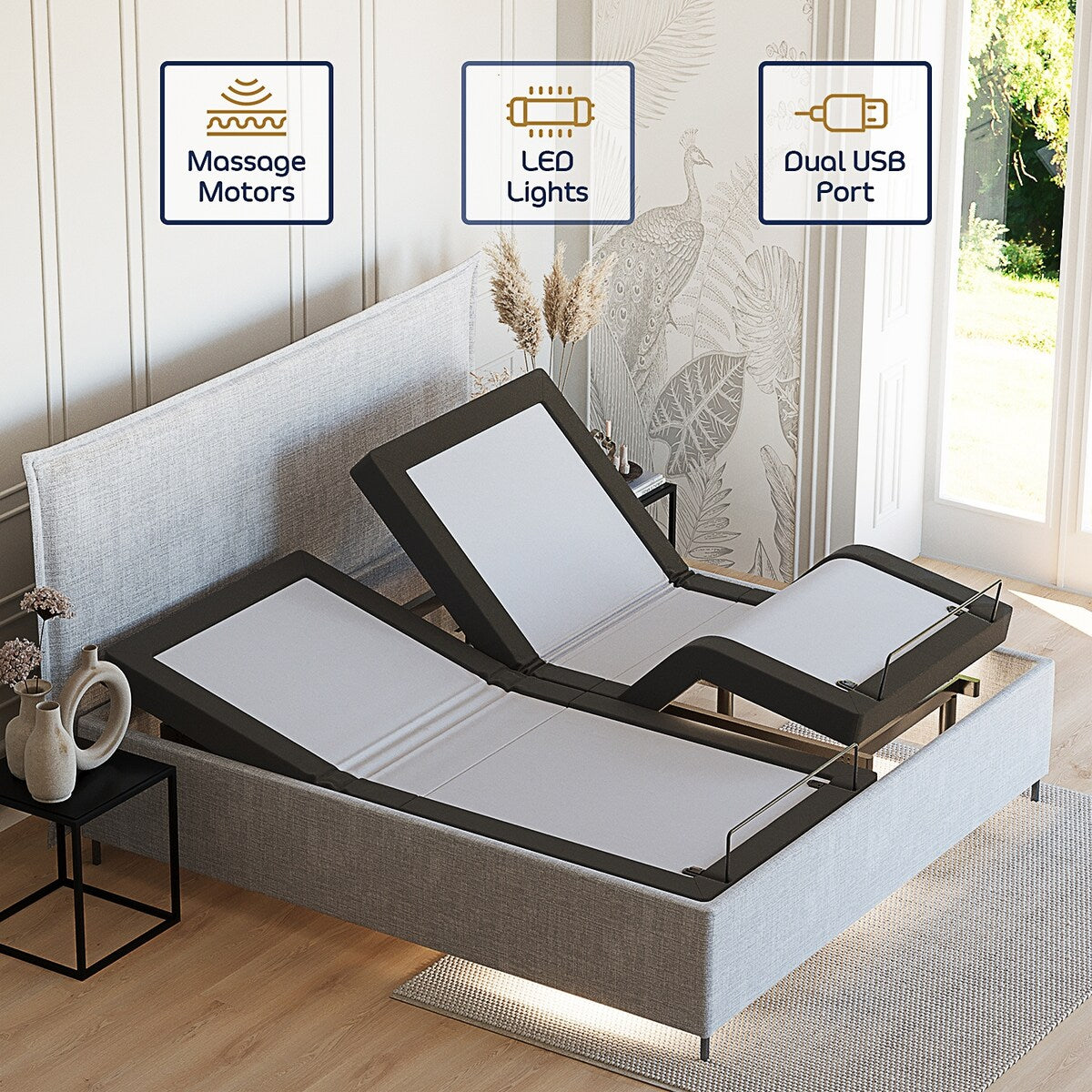 Nestl Adjustable Massaging Bed Frame Base with Wireless Remote