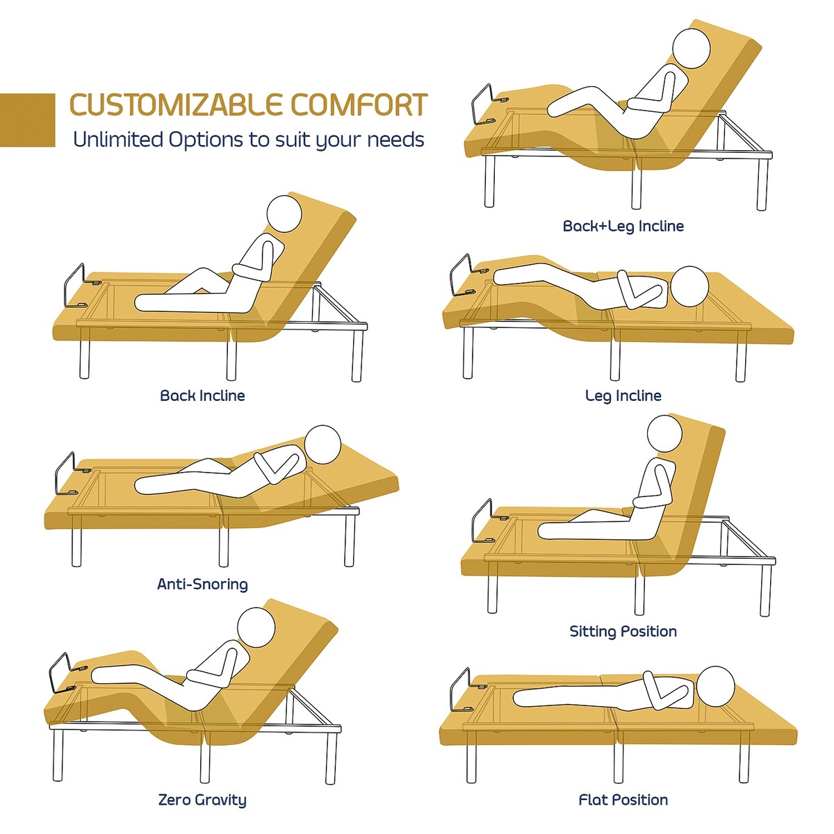 Nestl Adjustable Massaging Bed Frame Base with Wireless Remote