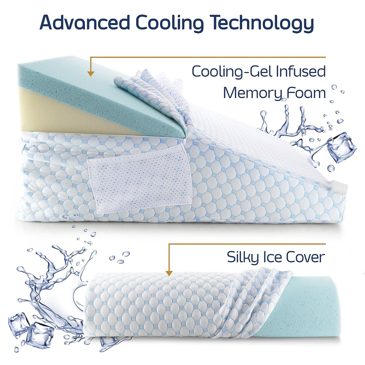 Nestl Cooling Bed Wedge Pillow with Bolster Pillow - 25" x 25" x 12" - 8-in-1 Triangle Pillow Wedge for Sleeping Acid Reflux