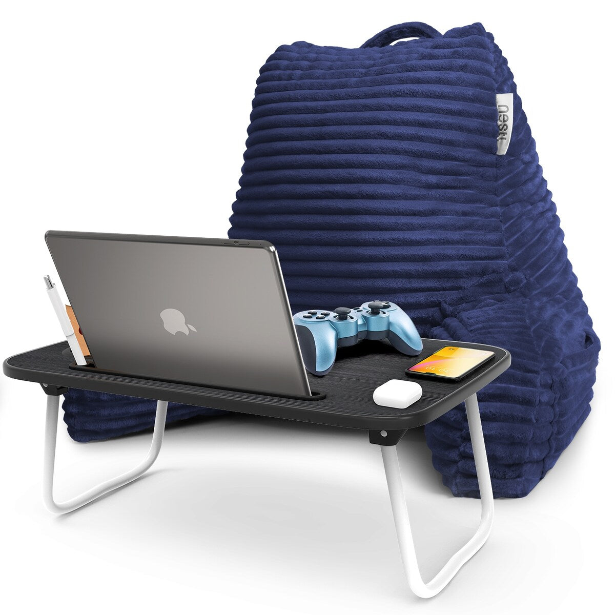 Nestl Cut Plush Reading Pillow with Portable Lap Desk Stand for Laptop - Shredded Memory Foam Back Support Bed Rest Pillow