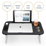 Nestl Cut Plush Reading Pillow with Portable Lap Desk Stand for Laptop - Shredded Memory Foam Back Support Bed Rest Pillow