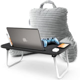 Nestl Cut Plush Reading Pillow with Portable Lap Desk Stand for Laptop - Shredded Memory Foam Back Support Bed Rest Pillow