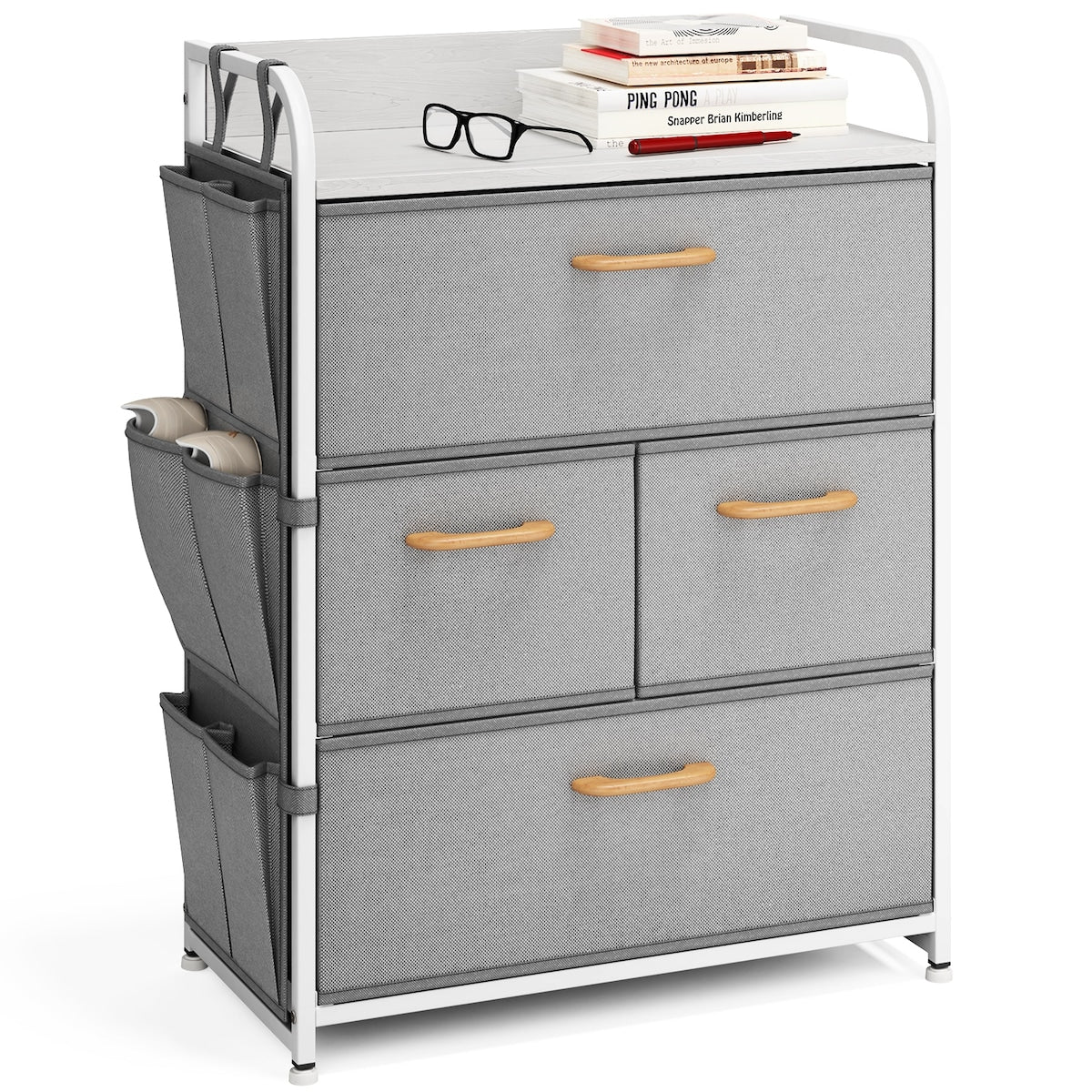 Nestl Dresser Organizer with Drawers - Fabric Furniture Storage for Bedroom, Office, & Playroom with Handles & Textured Wood Top