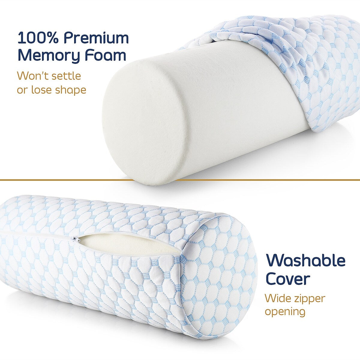 Nestl Memory Foam Cooling Neck Pillow for Pain Relief Sleeping - Cylinder Neck Roll Pillow with a Breathable Cooling Cover