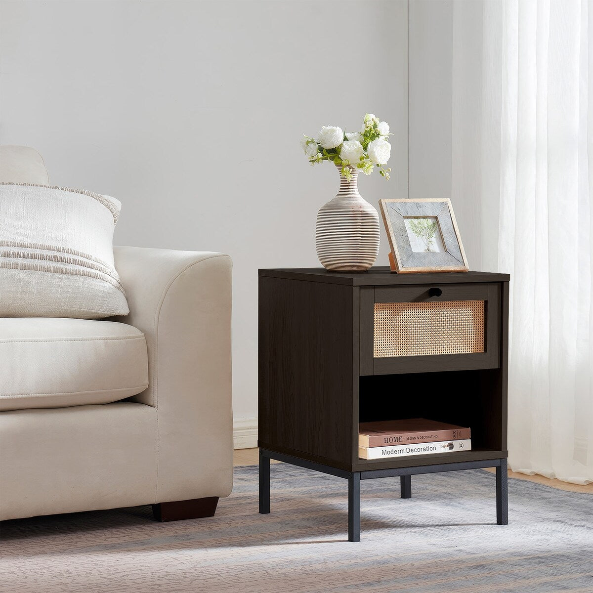 Nestl Wooden Rattan Night Stand - 2 PacK