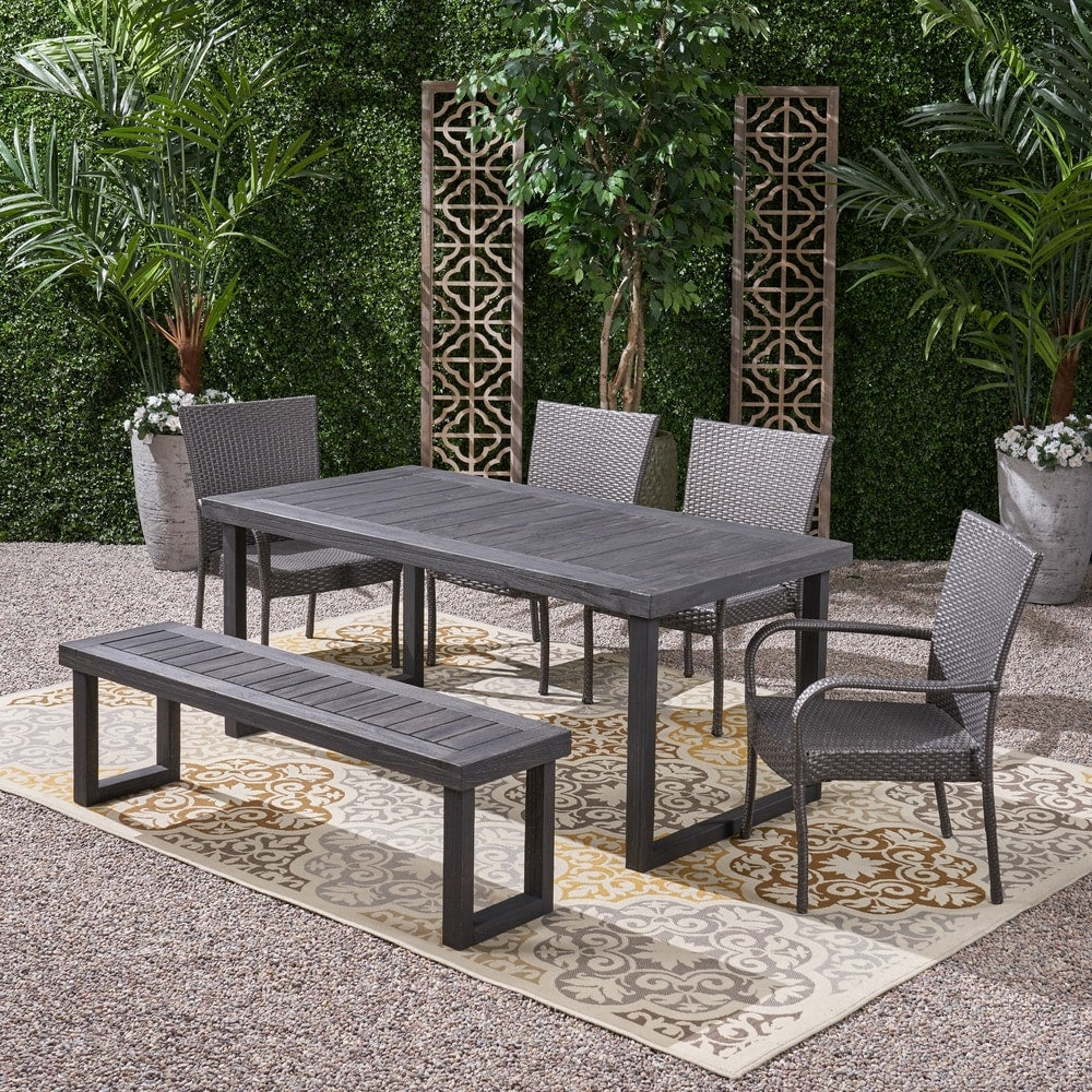 Nestor 6-piece Wood Dining Set with Wicker Chairs by Christopher Knight Home
