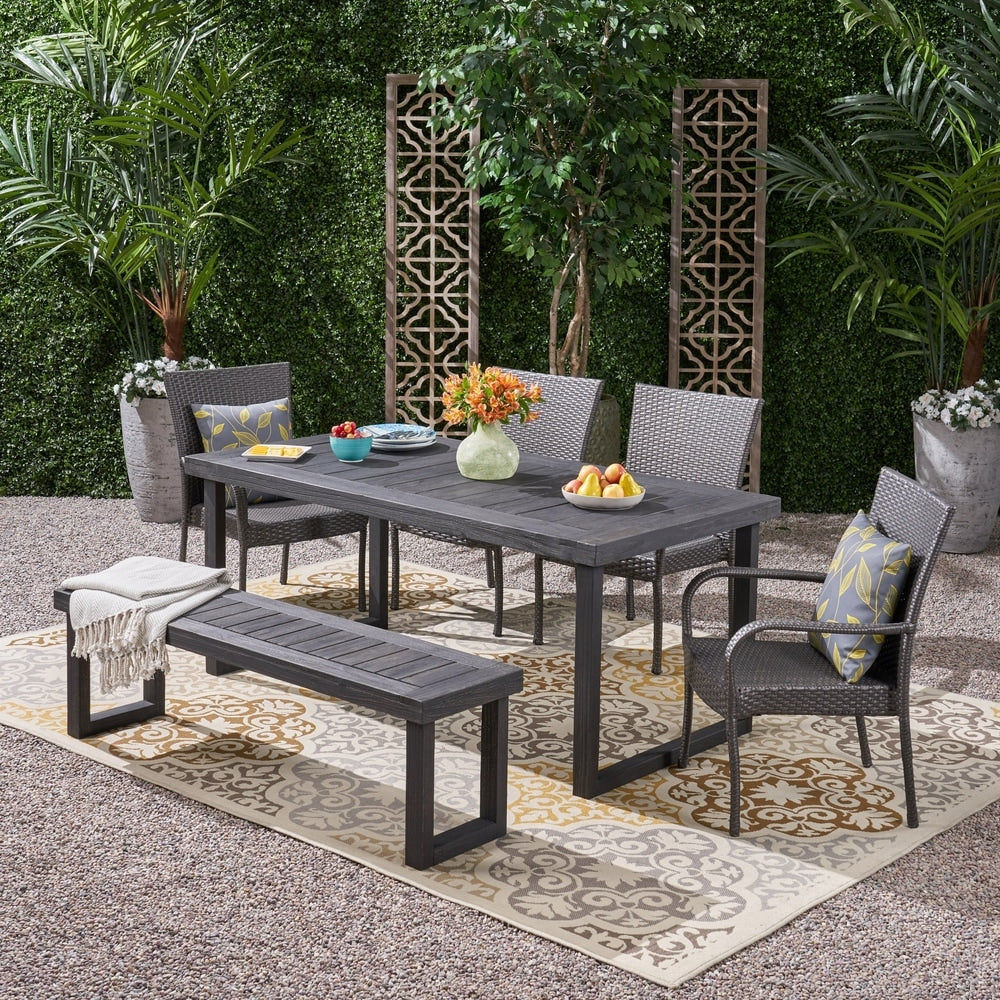 Nestor 6-piece Wood Dining Set with Wicker Chairs by Christopher Knight Home