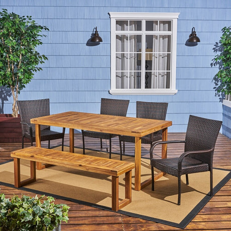 Nestor 6-piece Wood Dining Set with Wicker Chairs by Christopher Knight Home