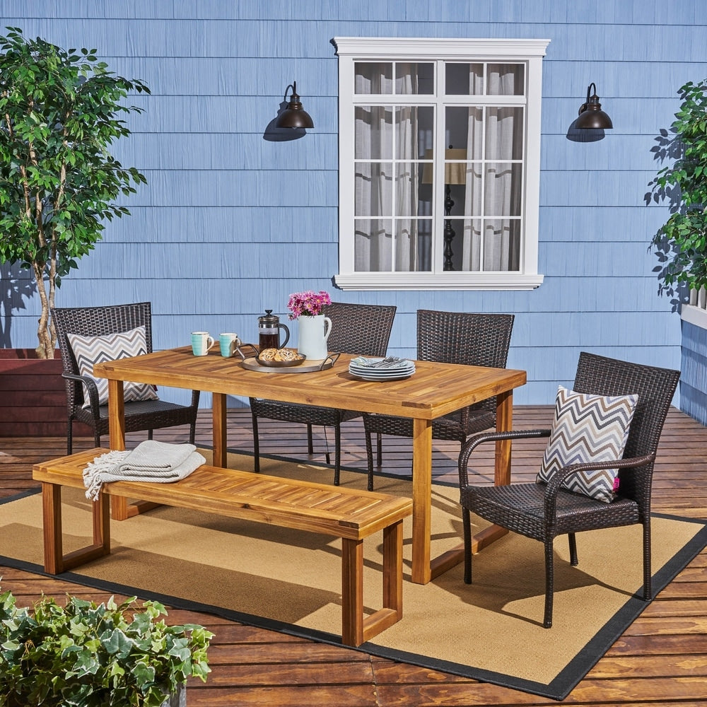 Nestor 6-piece Wood Dining Set with Wicker Chairs by Christopher Knight Home