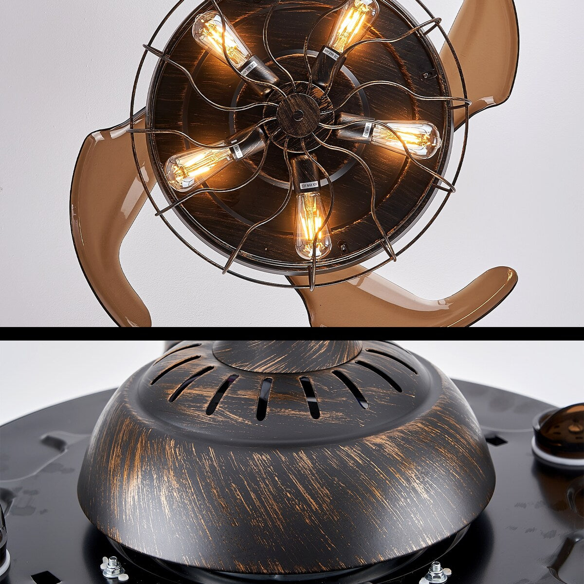 Netin 42" Retro Black Industrial Iron Cage Wood Ceiling Fan Light, 6 Speed Reversible and Remote, Retractable Fan Blades