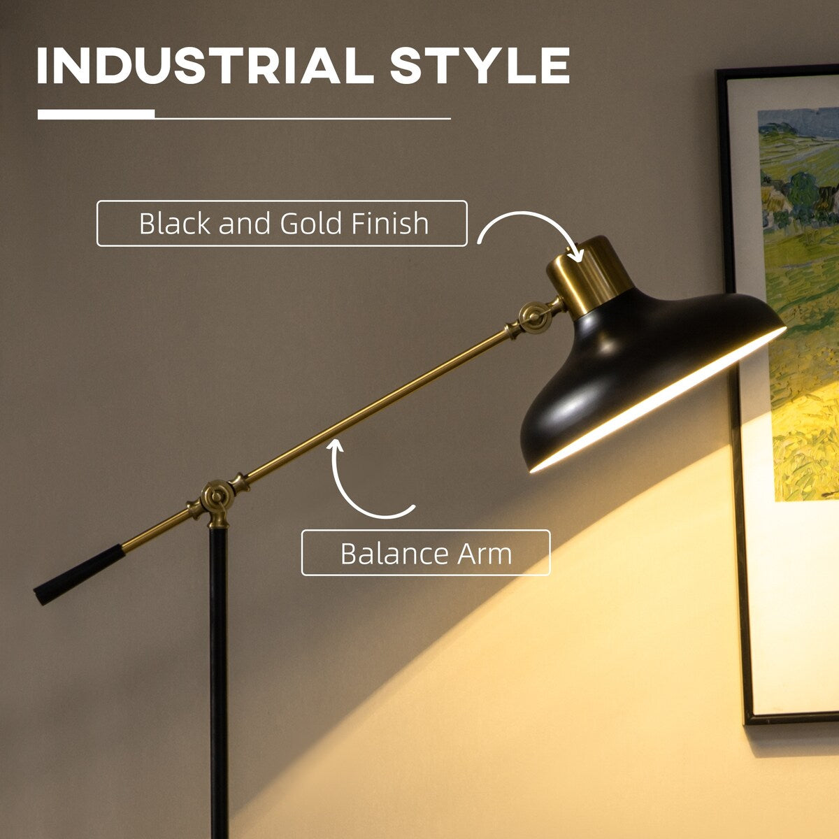 Netin 65" Black and Gold Adjustable Modern Floor Lamps for Living Room