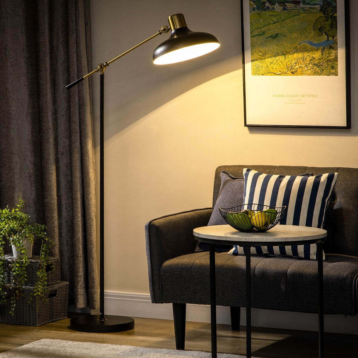 Netin 65" Black and Gold Adjustable Modern Floor Lamps for Living Room