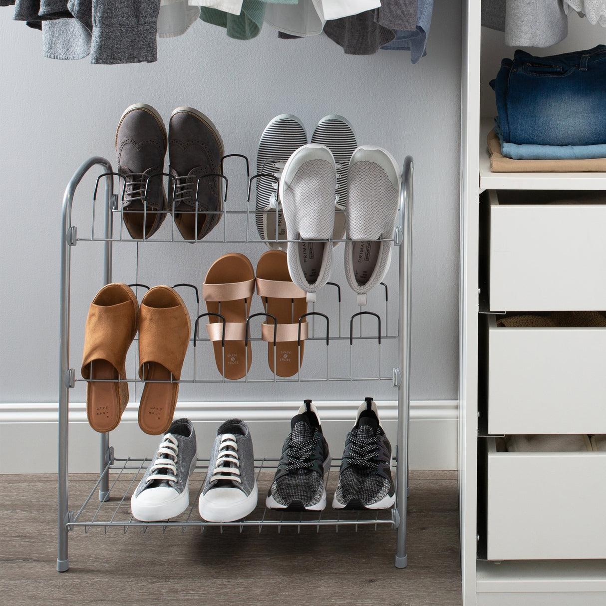 Organize It All 12 Pair Floor Shoe Rack with Shelf - 23.25 x 13.25 x 26.50