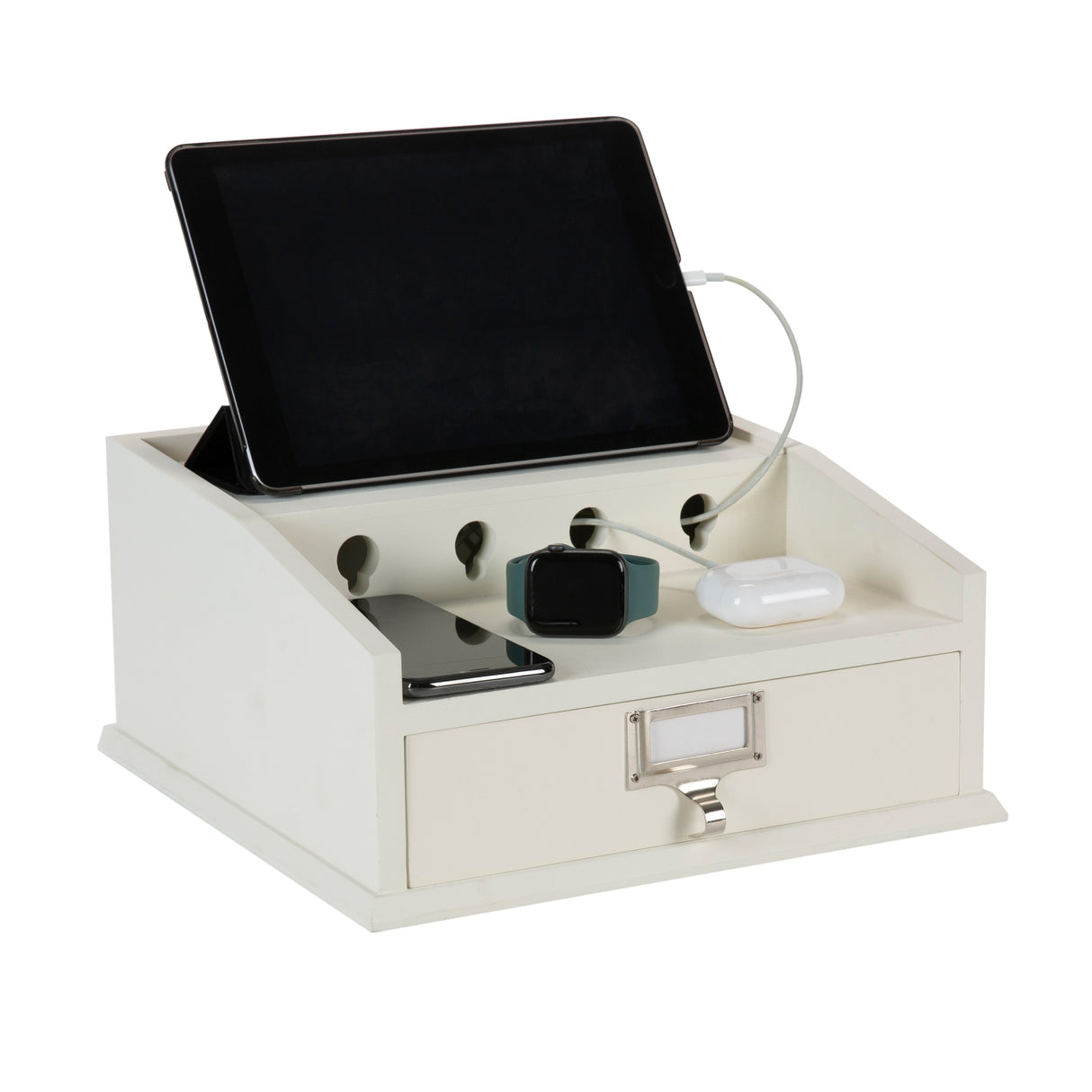 Organize It All Charging Station with Drawer in White - 12.00 x 12.00 x 6.00