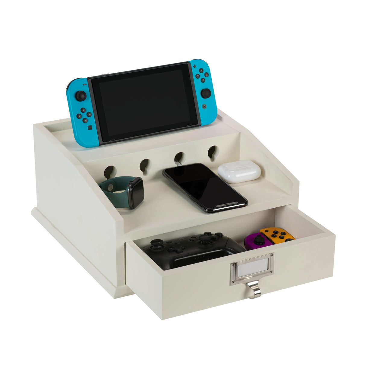 Organize It All Charging Station with Drawer in White - 12.00 x 12.00 x 6.00