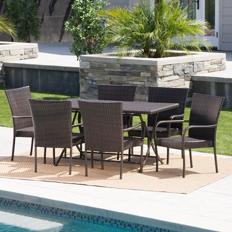 Neva Outdoor 7-Piece Wicker Dining Set by Christopher Knight Home