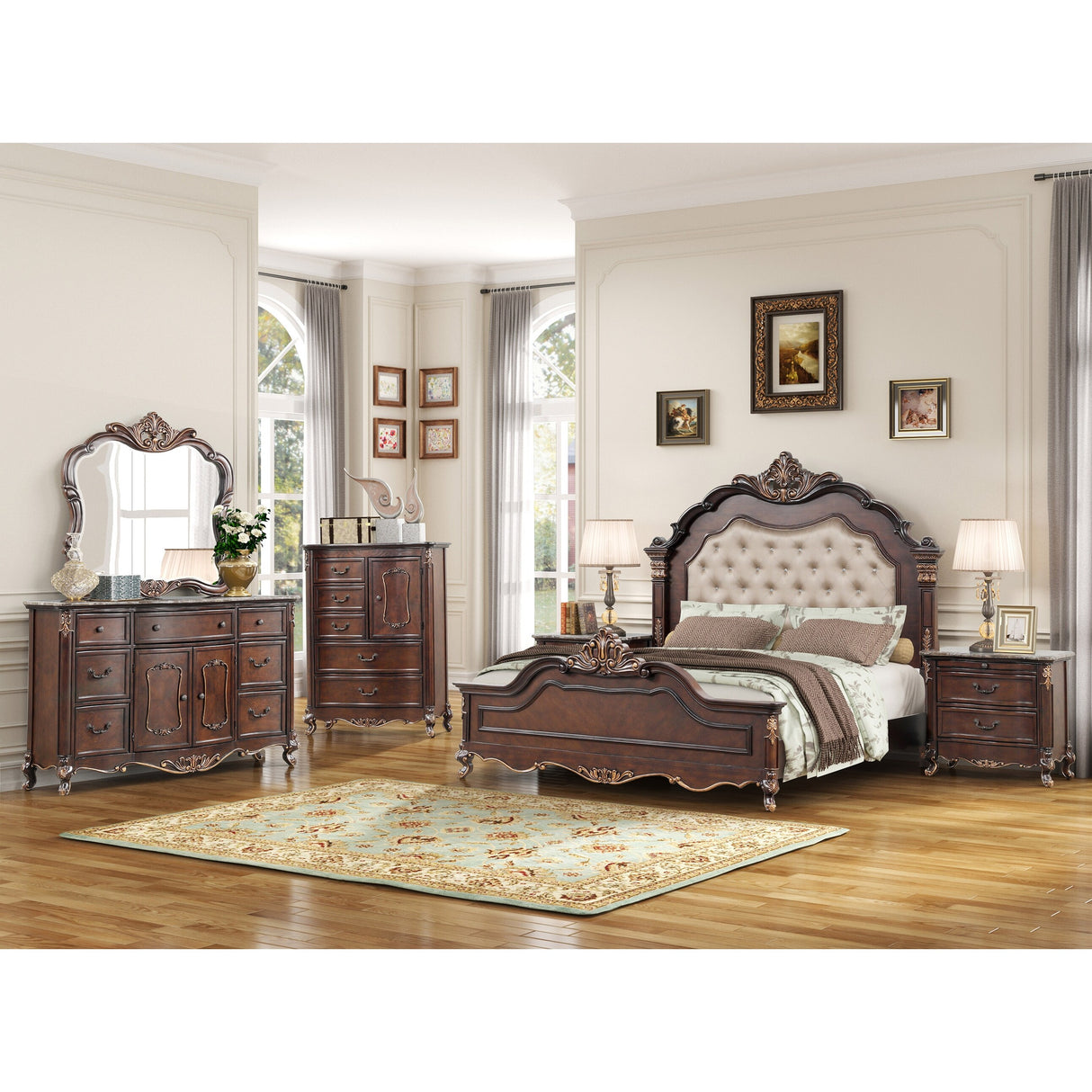 New Classic Furniture Cobb Cherry and Beige Panel Bed with USB Port