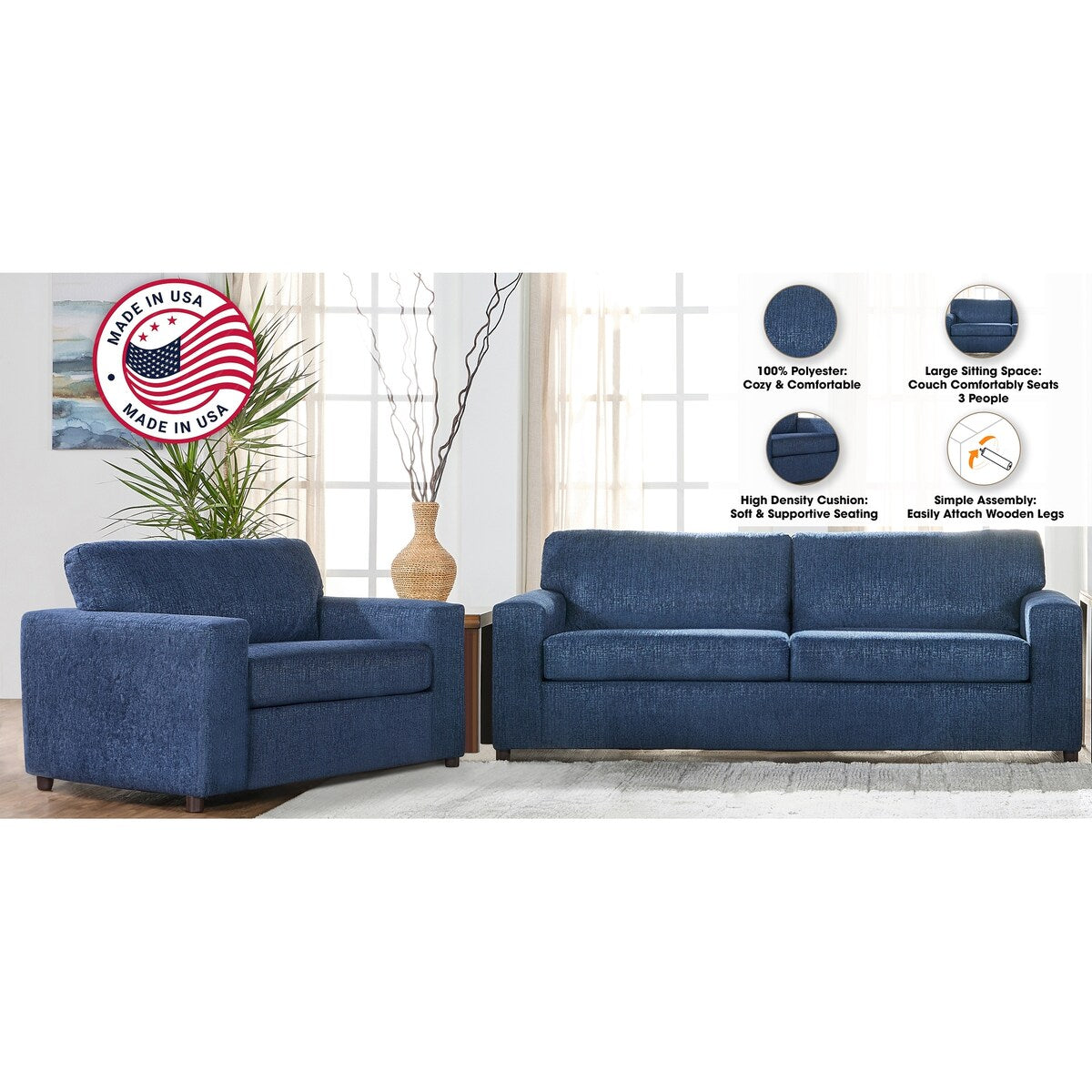 New Classic Furniture Leo 2-piece Living Room Set, Made in USA