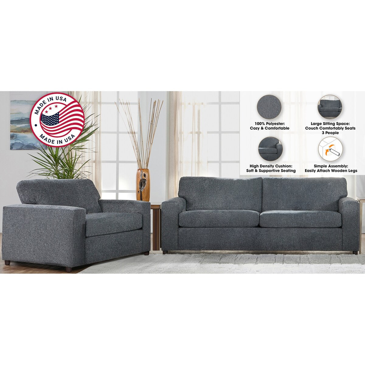 New Classic Furniture Leo 2-piece Living Room Set, Made in USA