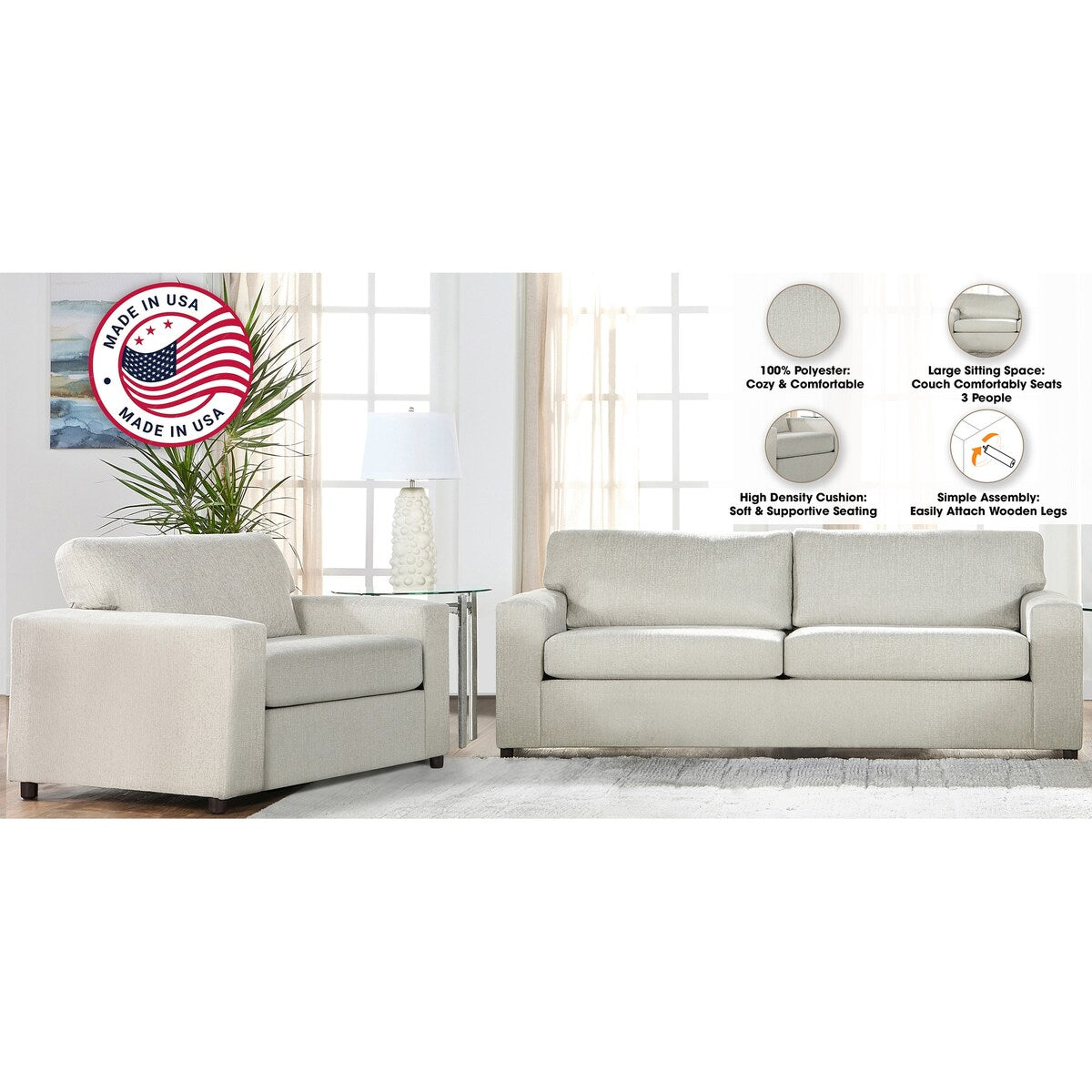 New Classic Furniture Leo 2-piece Living Room Set, Made in USA