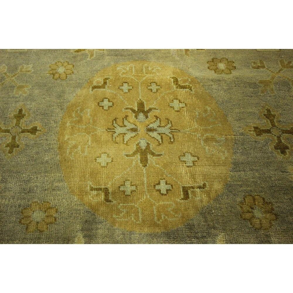 Flora Khotan Hand-knotted Wool Sky Blue Vege Dyed Oriental Rug (6' x 9') - 6' x 9'