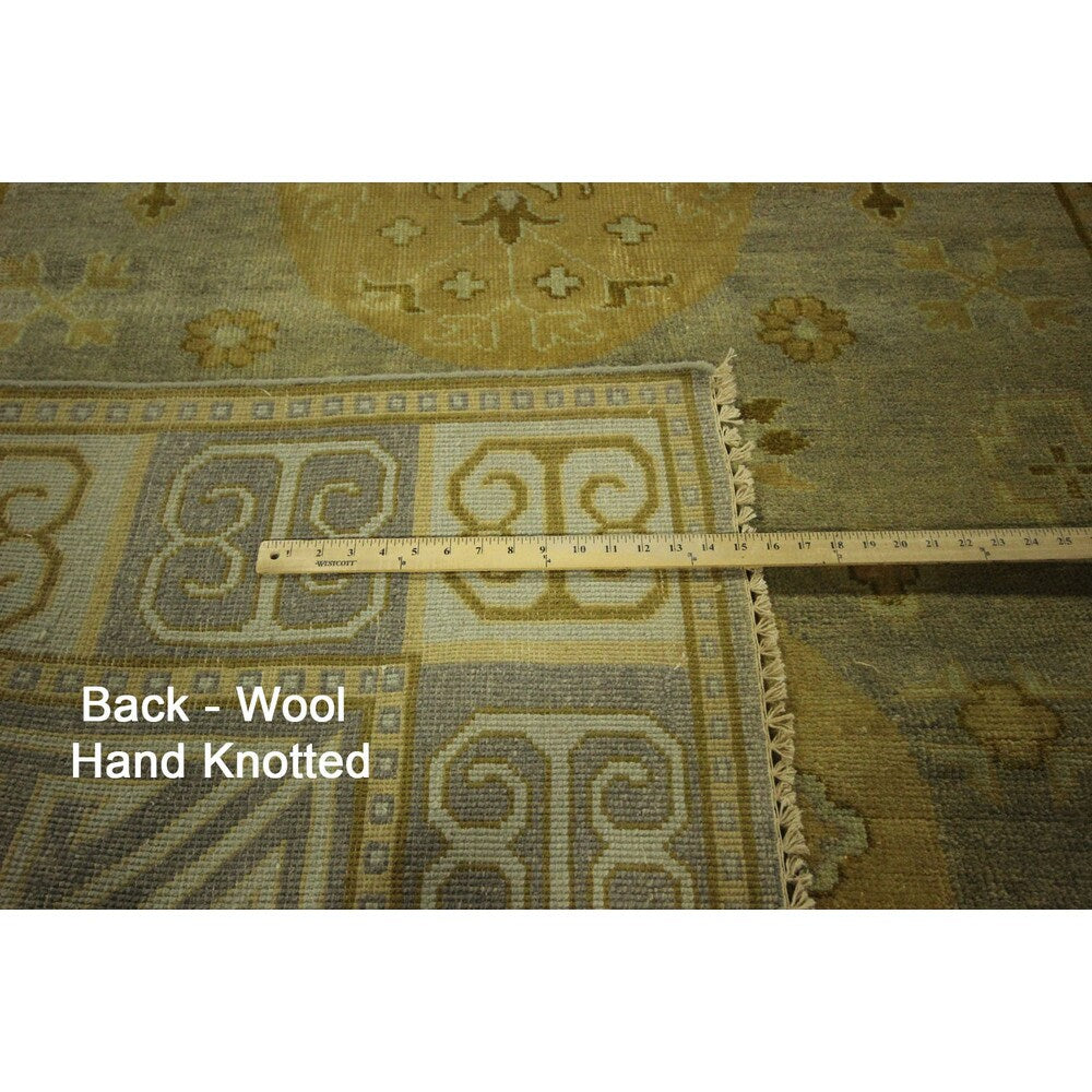 Flora Khotan Hand-knotted Wool Sky Blue Vege Dyed Oriental Rug (6' x 9') - 6' x 9'