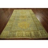 Flora Khotan Hand-knotted Wool Sky Blue Vege Dyed Oriental Rug (6' x 9') - 6' x 9'