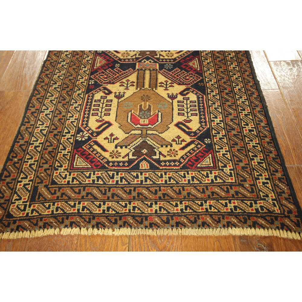 Geometric Balouch Runner Hand-knotted Persian Navy Wool Rug (3' x 9')