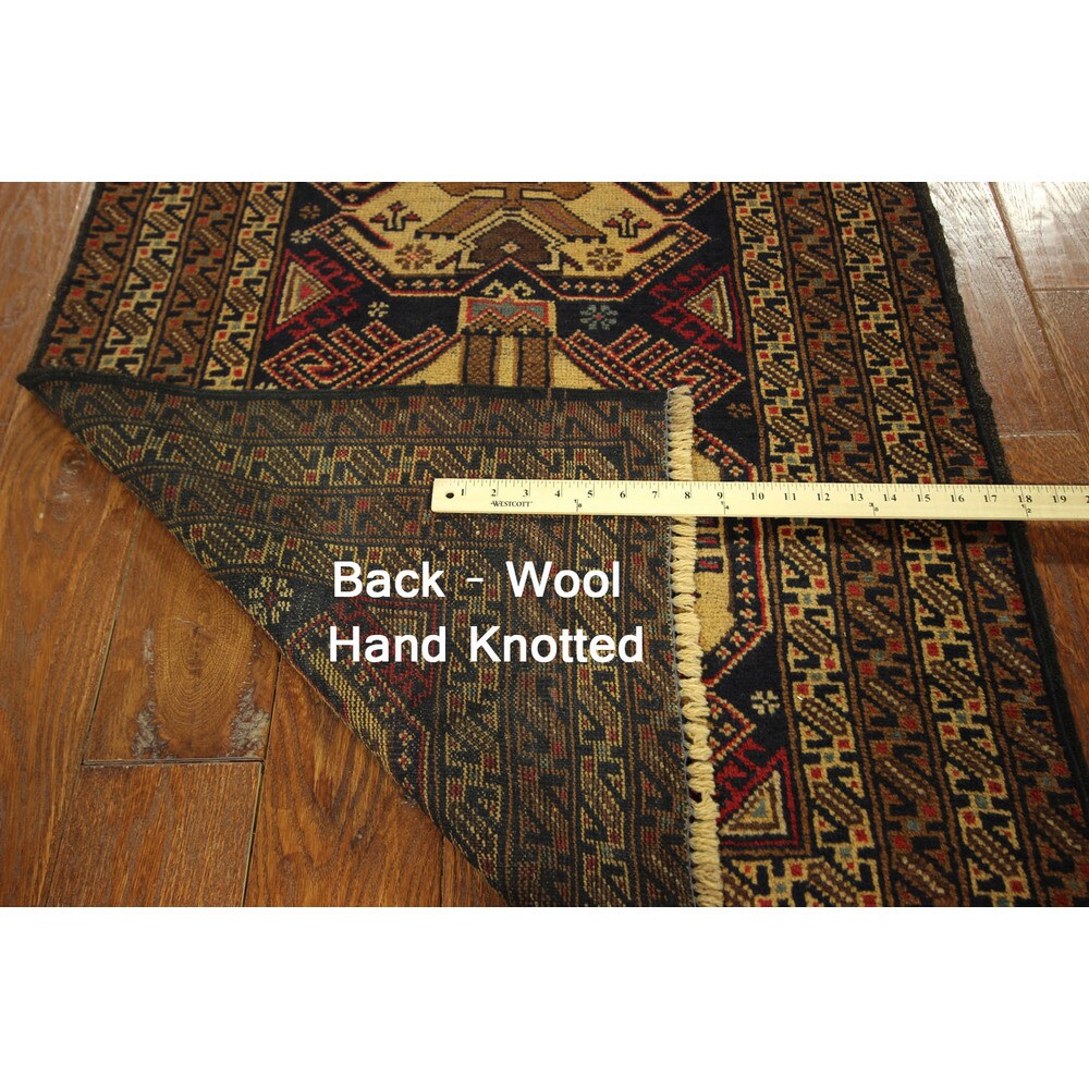 Geometric Balouch Runner Hand-knotted Persian Navy Wool Rug (3' x 9')