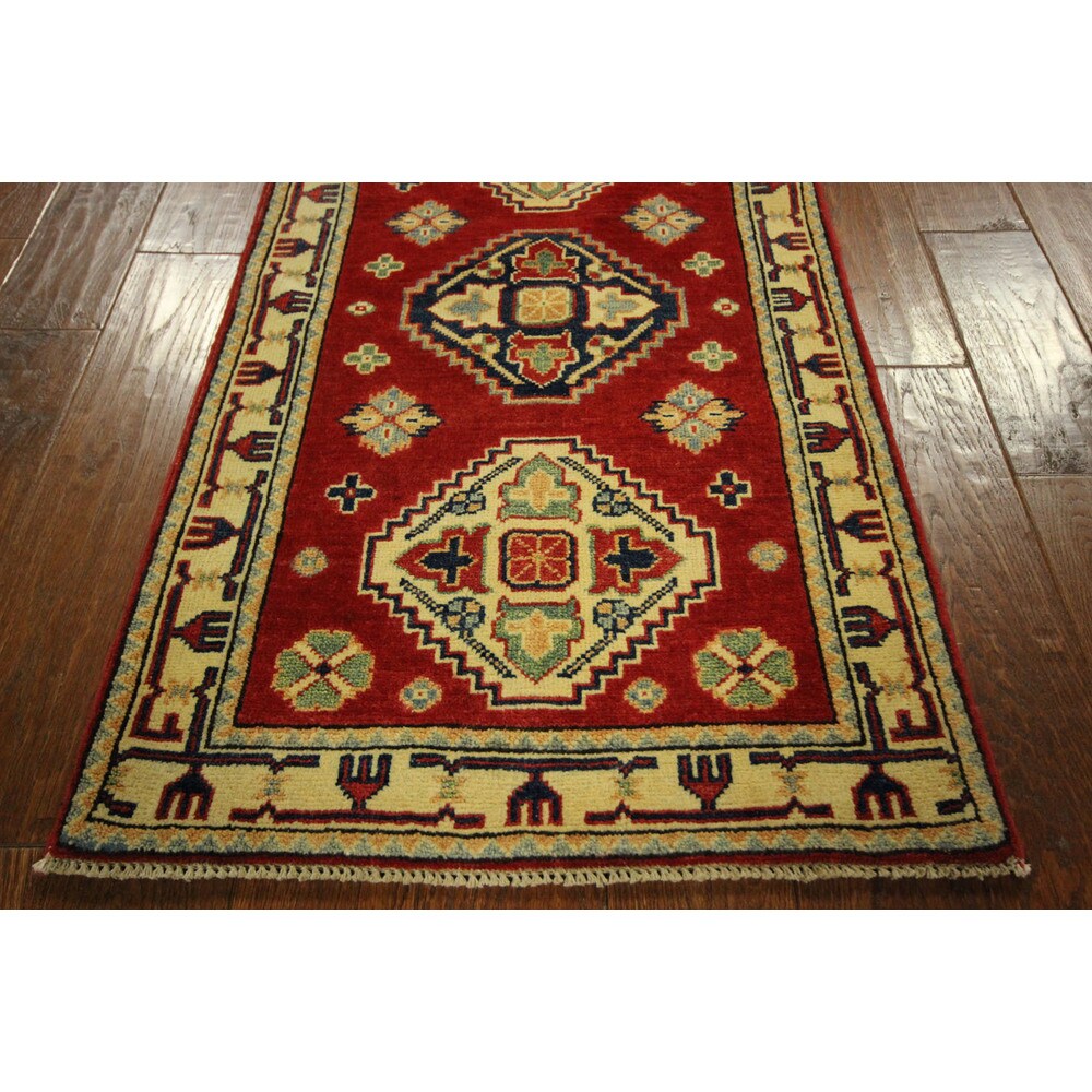 New HQ Wool Super KazakPure Red Veg Dyed Hand-knotted Diamond Cut Rug (2'2 x 6'0)