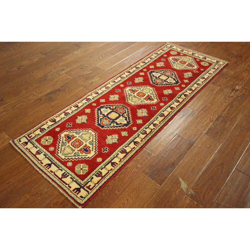 New HQ Wool Super KazakPure Red Veg Dyed Hand-knotted Diamond Cut Rug (2'2 x 6'0)