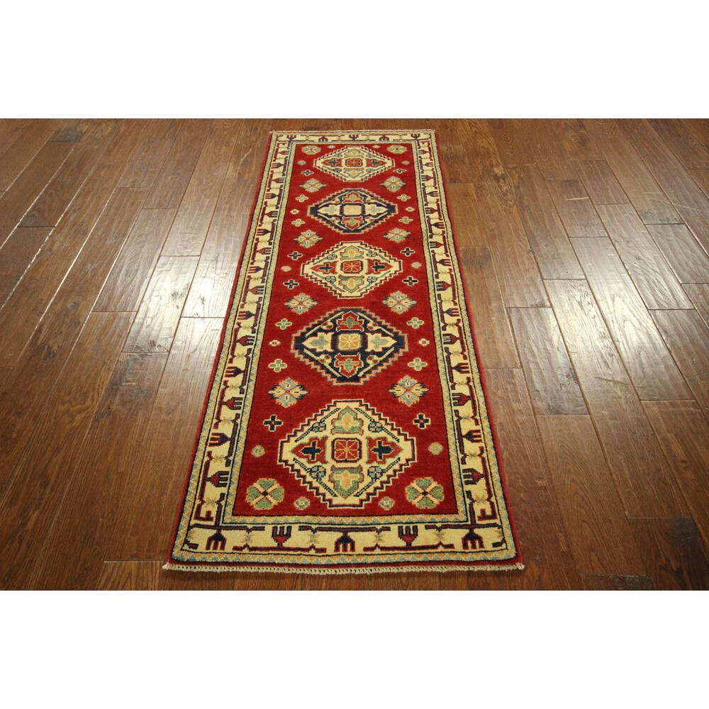 New HQ Wool Super KazakPure Red Veg Dyed Hand-knotted Diamond Cut Rug (2'2 x 6'0)