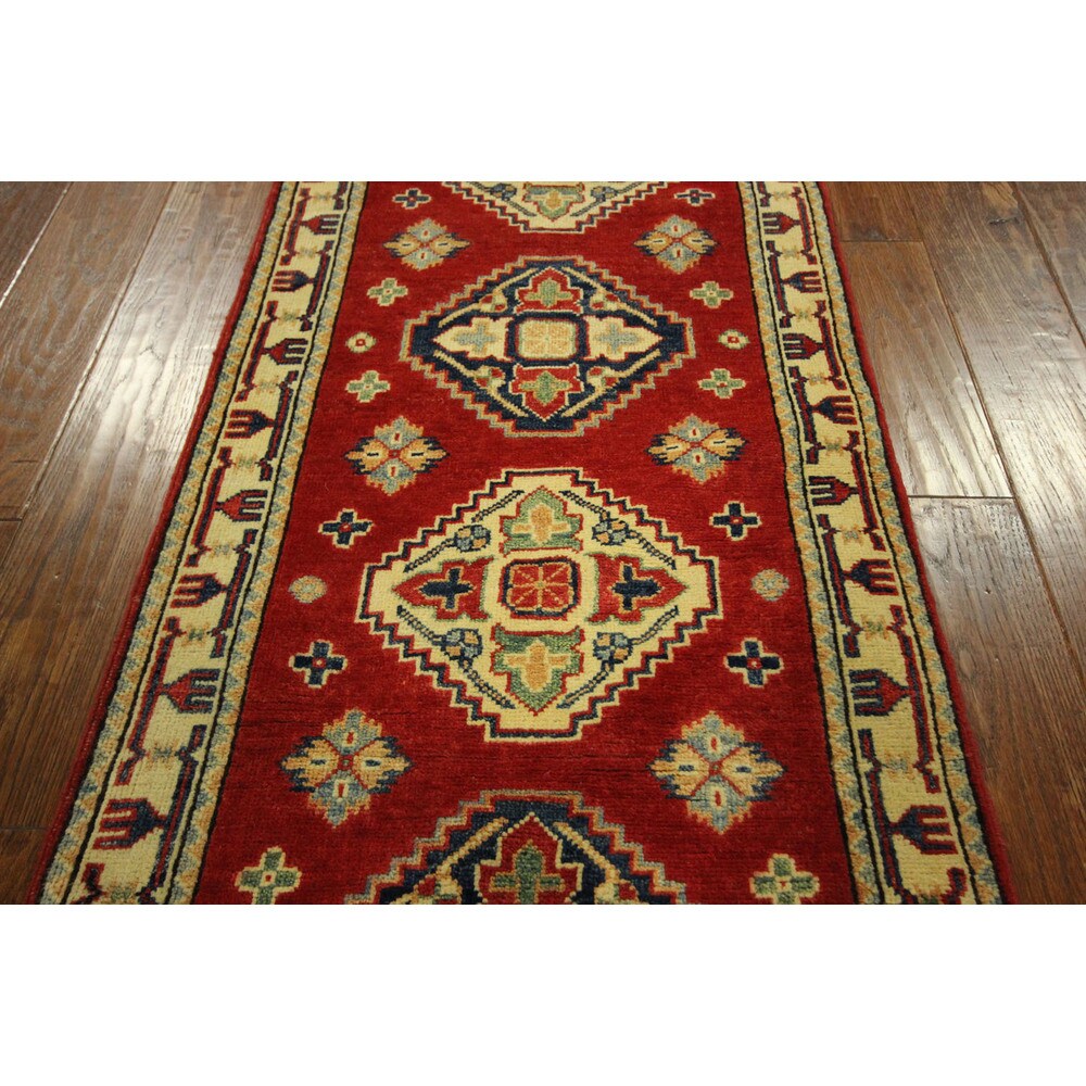 New HQ Wool Super KazakPure Red Veg Dyed Hand-knotted Diamond Cut Rug (2'2 x 6'0)