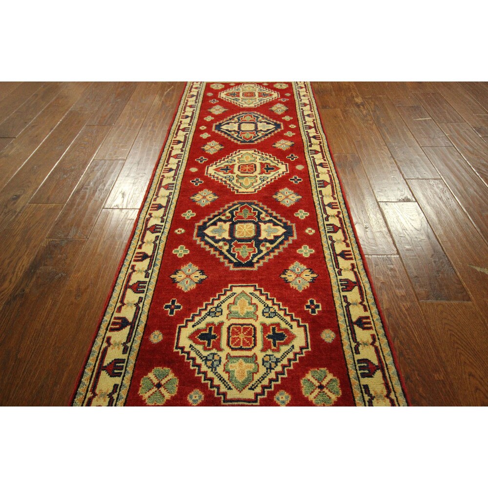 New HQ Wool Super KazakPure Red Veg Dyed Hand-knotted Diamond Cut Rug (2'2 x 6'0)