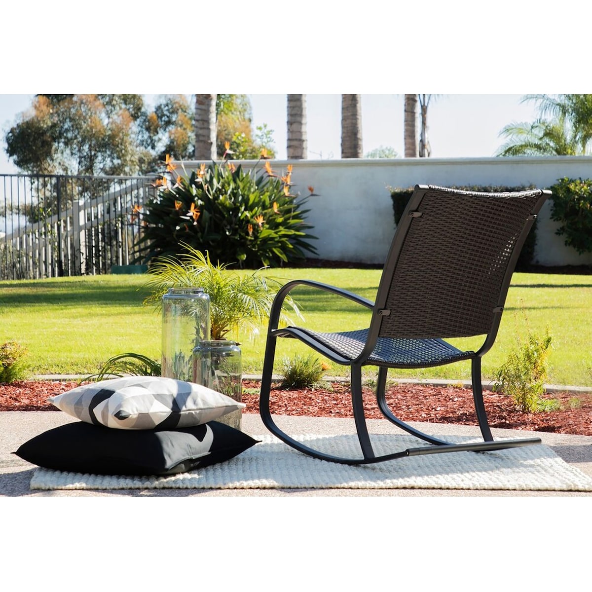 New Haven Brown and Black Wicker Outdoor Rocking Chair